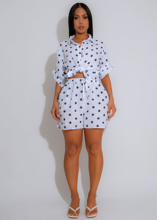 Polka Breeze Linen Short Set White