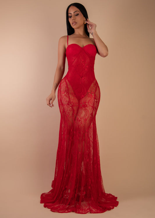 After Dark Temptation Lace Maxi Dress Red