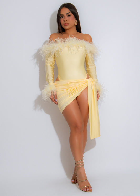 Flirt Alert Ruched Skirt Set Yellow