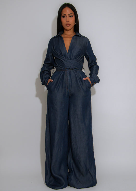 Power Stance Ruched Jumpsuit Dark Denim