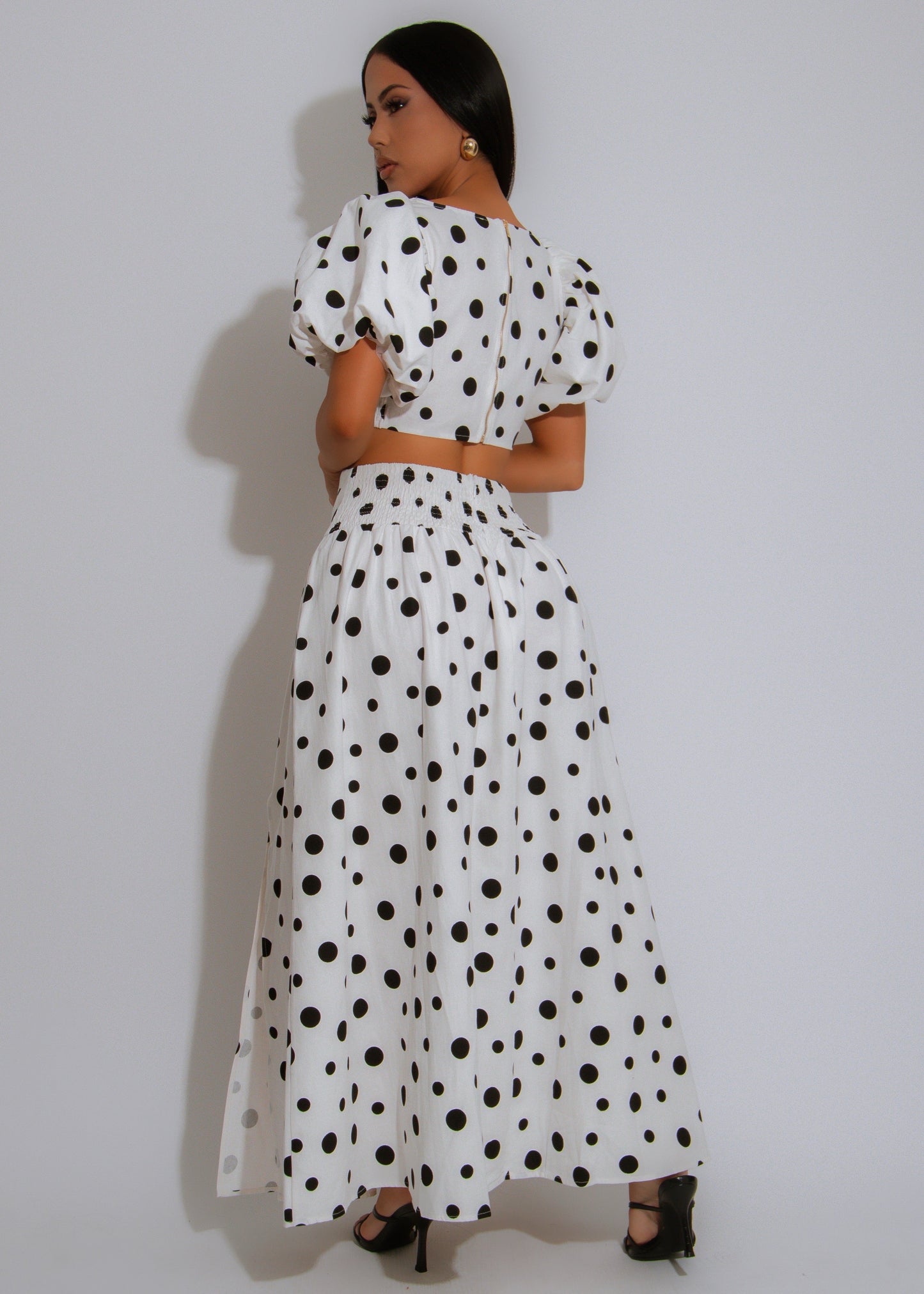 Dot Affair Linen Skirt Set White