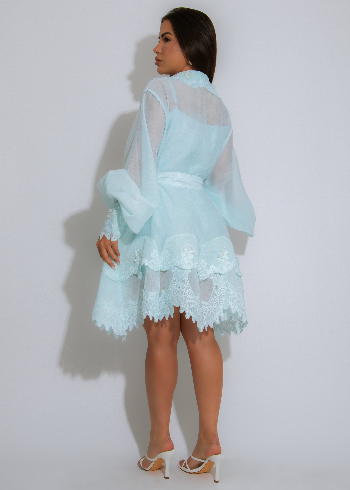 Morning Bloom Lace Floral Mini Dress Blue