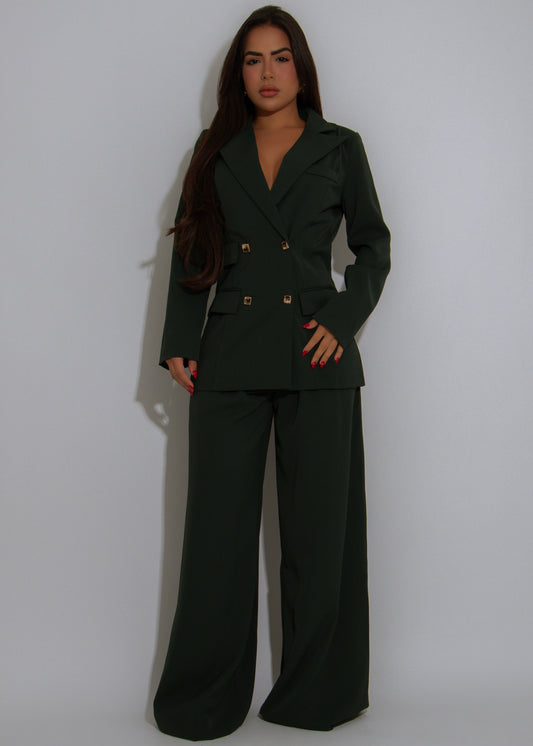 Executive Drama Pant Set Green