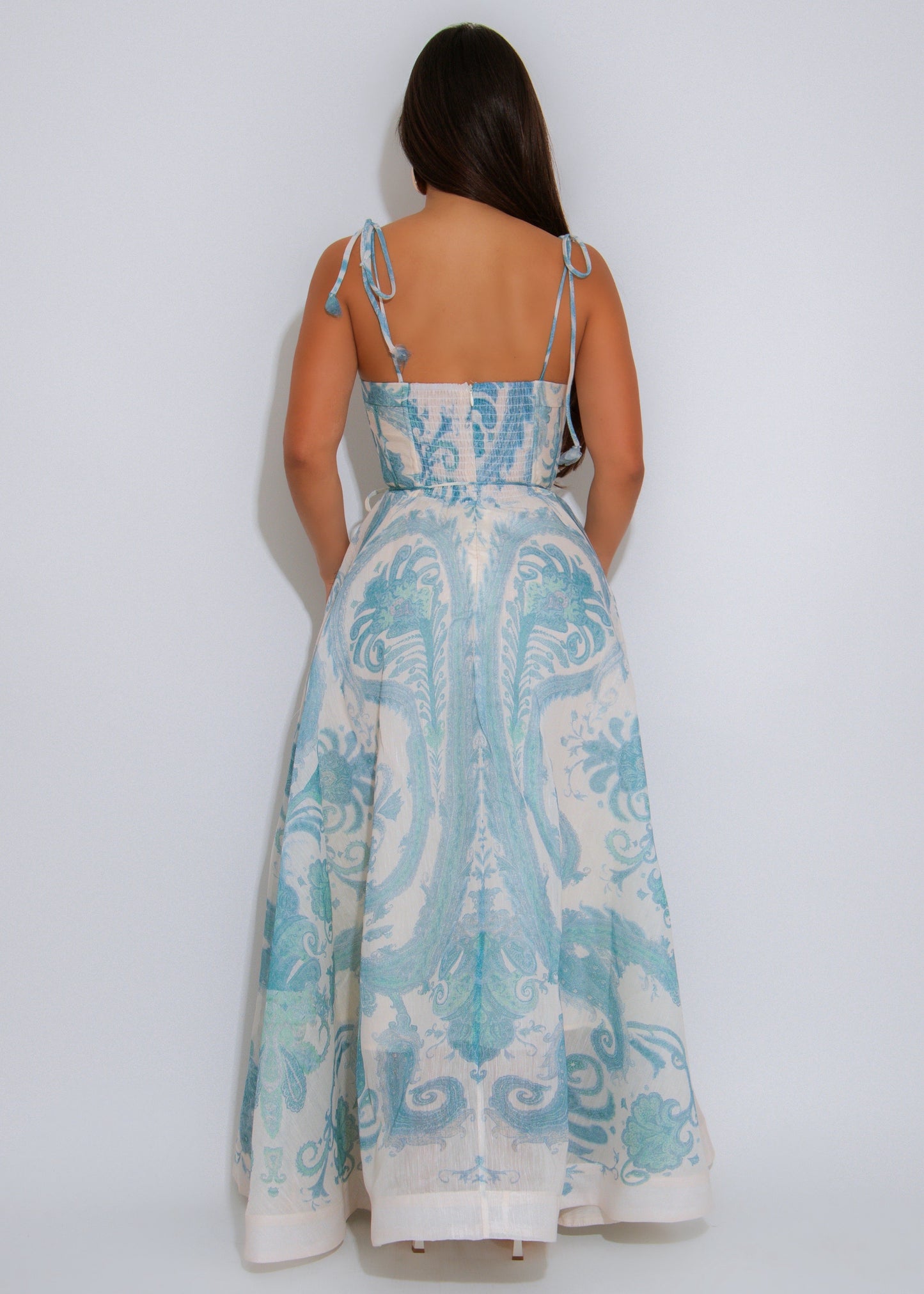 Radiant Garden Floral Rhinestones Midi Dress Blue