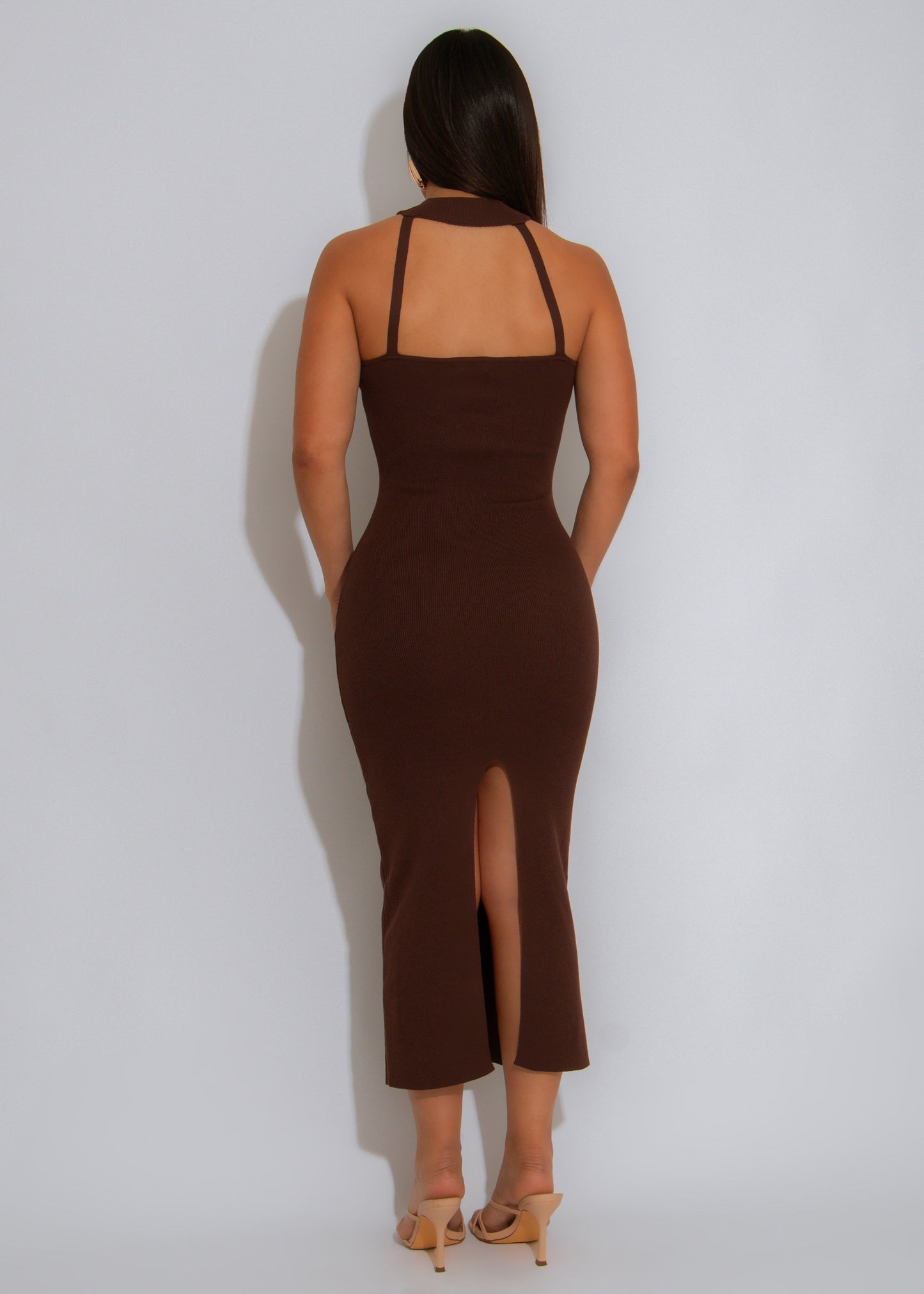 Urban Muse Ribbed Midi Dress Brown