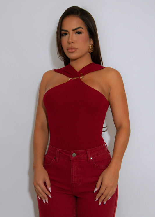 After Dark Halter Ribbed Crop Top Red