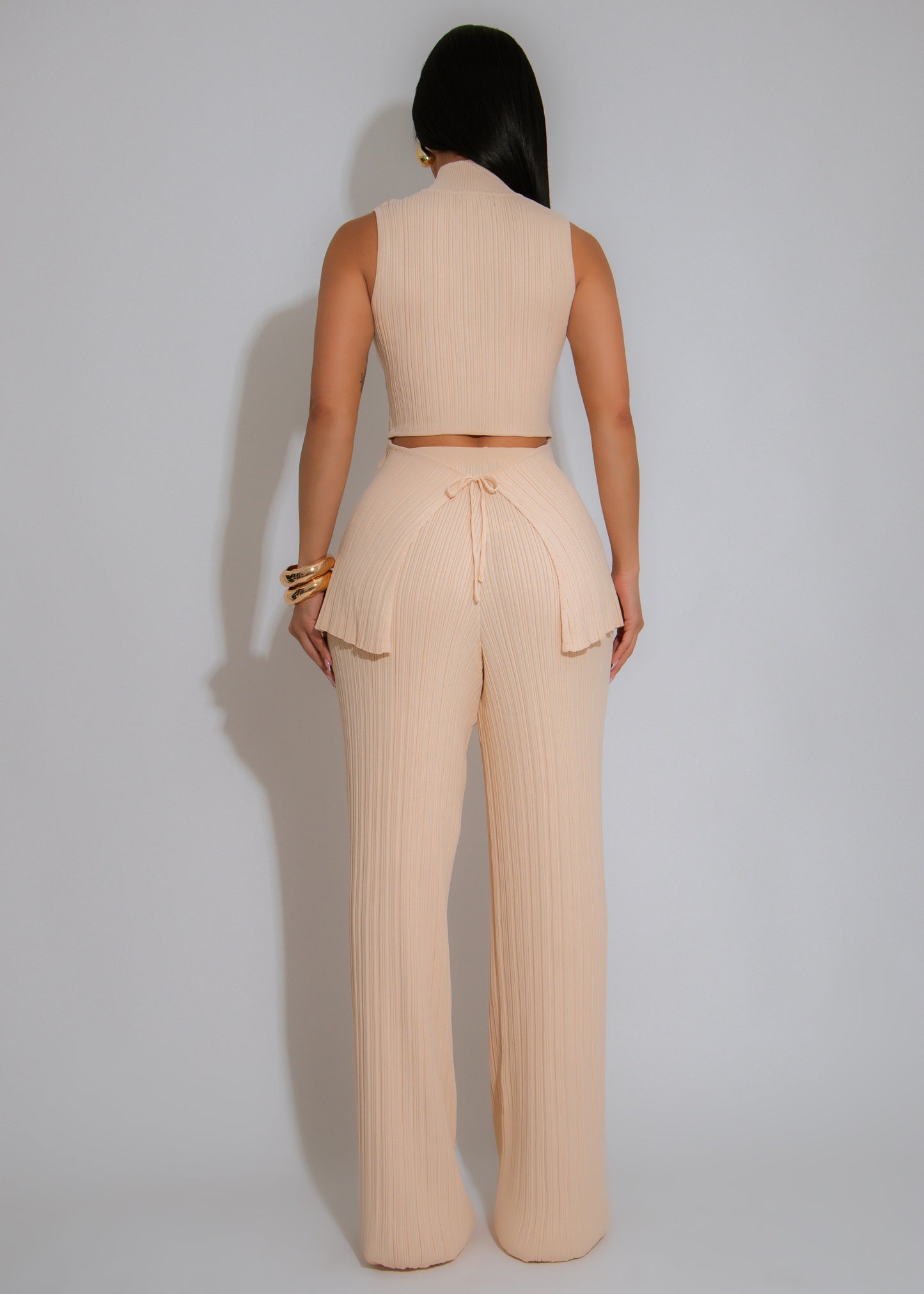 The Draped Aura Ribbed Pant Set Nude