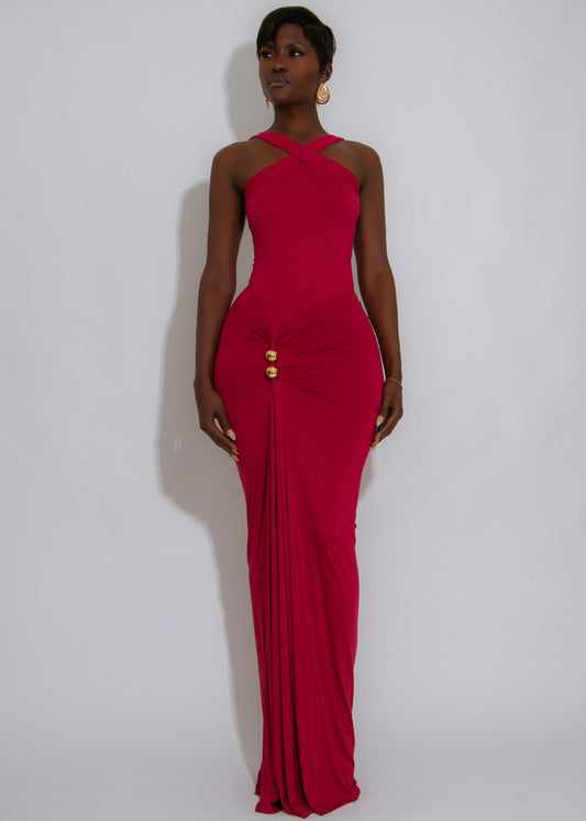 Adorable Affair Ruched Maxi Dress Burgundy