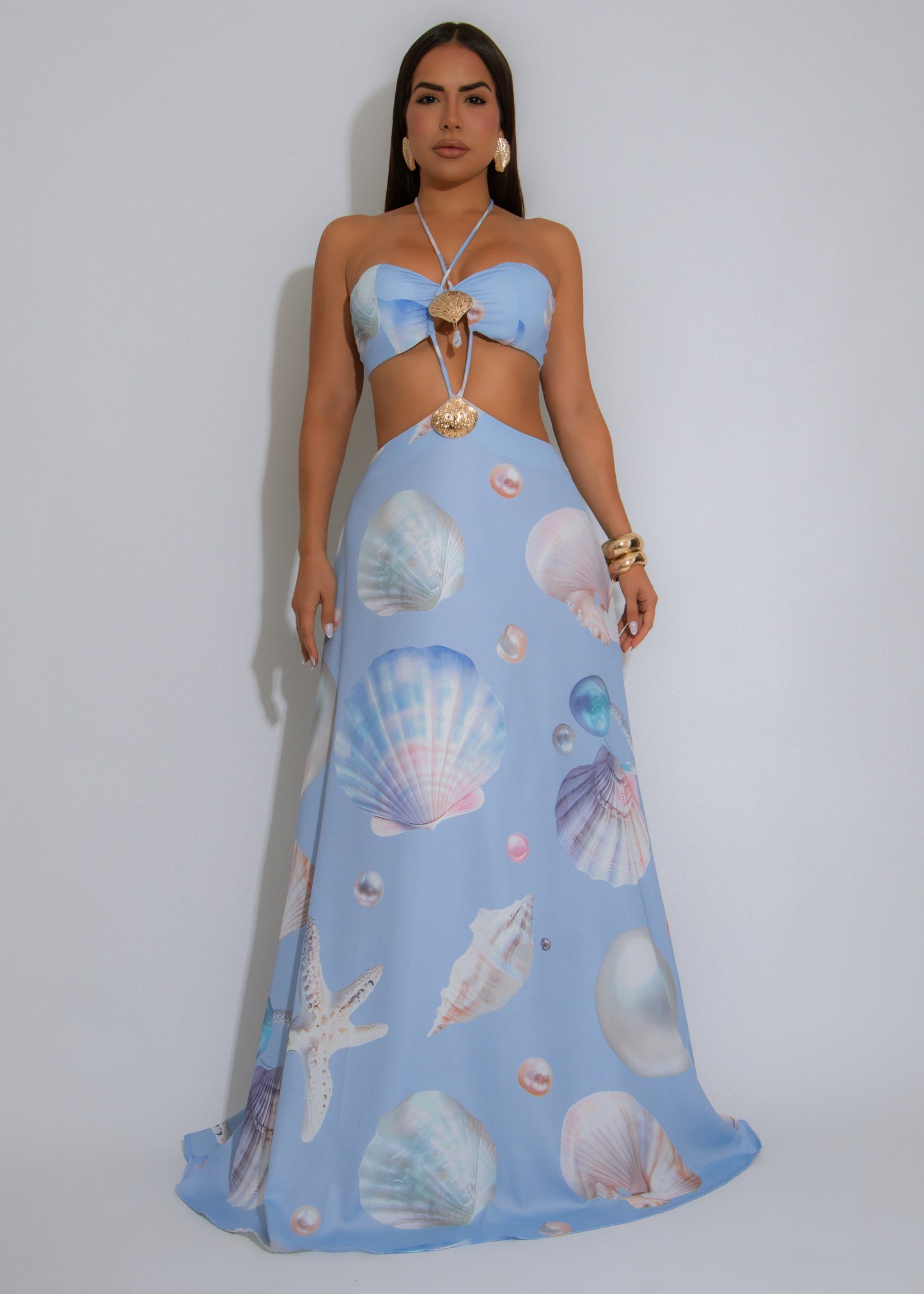 Siren's Whisper Satin Ruched Maxi Dress Blue