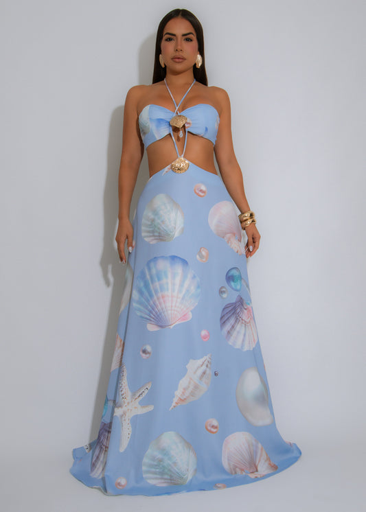 Siren's Whisper Satin Ruched Maxi Dress Blue