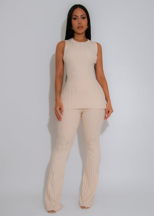 Sculpted Lines Ribbed Pant Set Nude