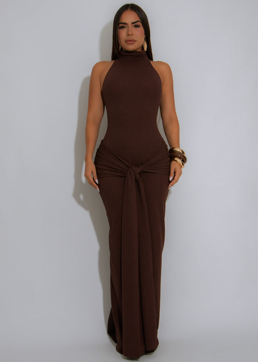 Soft Rhythm Ruched Maxi Dress Brown