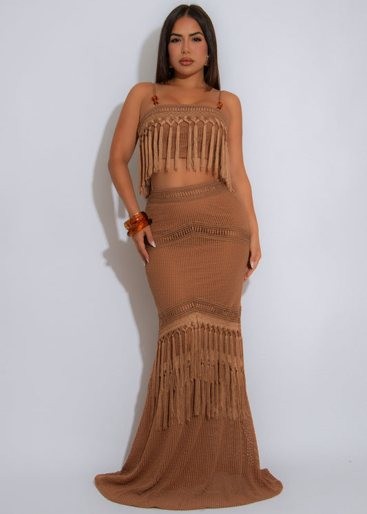 Sahara Threads Crochet Skirt Set Brown