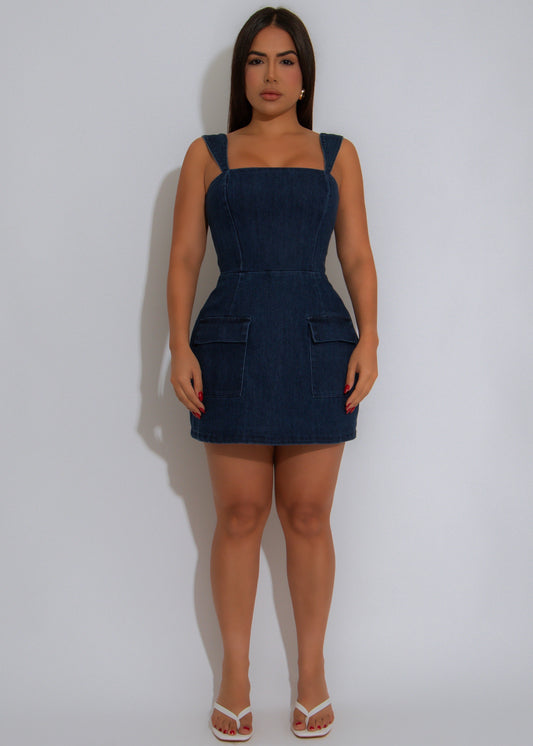 The Pocket Play Cargo Mini Dress Dark Denim