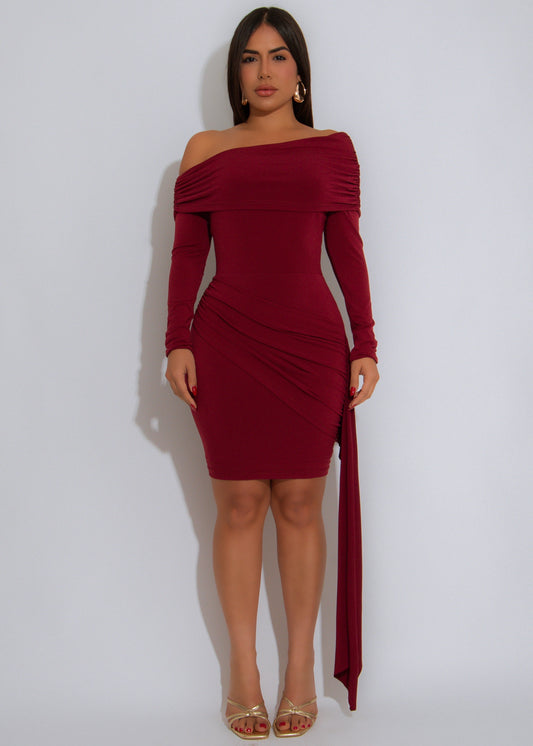 Twist of Fate Ruched Mini Dress Red
