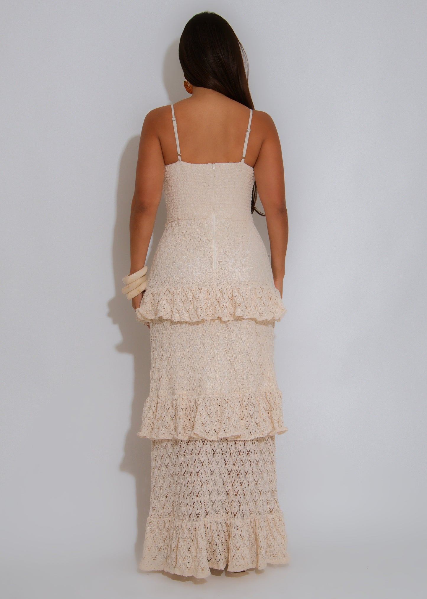 Cabana Muse Crochet ruched Maxi Dress Nude