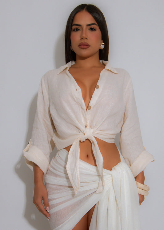 Drift Away Linen Long Top Nude