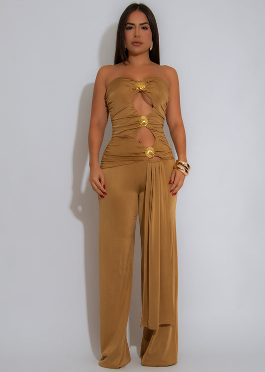 Isla Siren Ruched Jumpsuit Gold