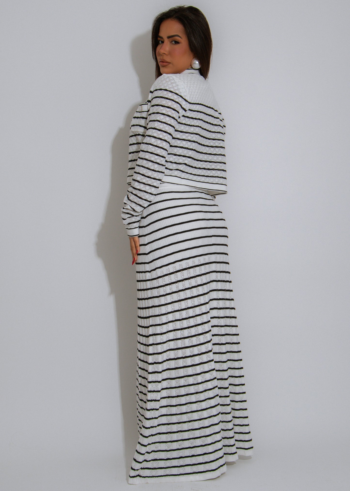 Riviera Code Knit Stripes Maxi Dress White