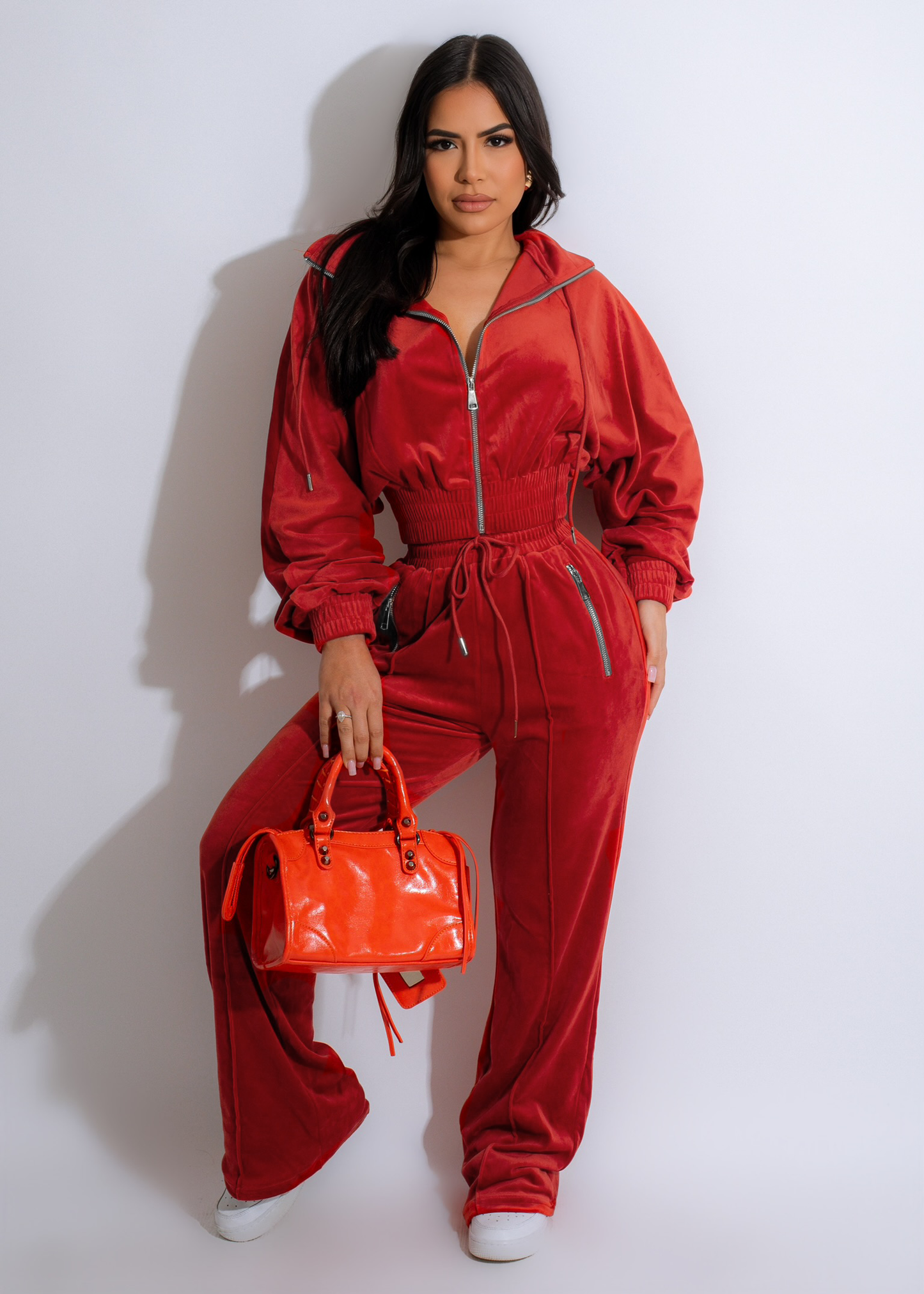 Why Wait Velvet Pant Set Red